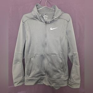 Nike Hoodie Mens L Gray  Full Zip Training DriFit Swoosh Sweatshirt Run